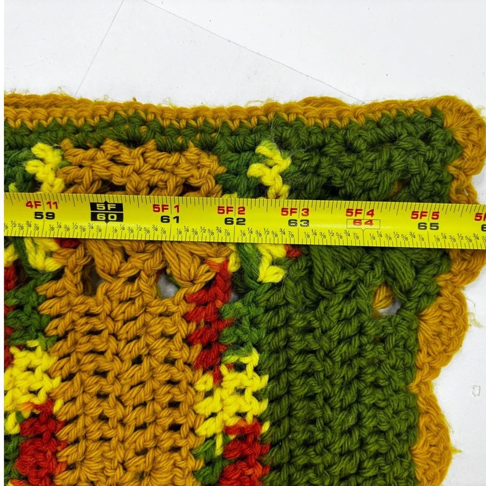 Vintage Handmade Crochet Afghan Throw Blanket Green Yellow Red Chevron 67x57